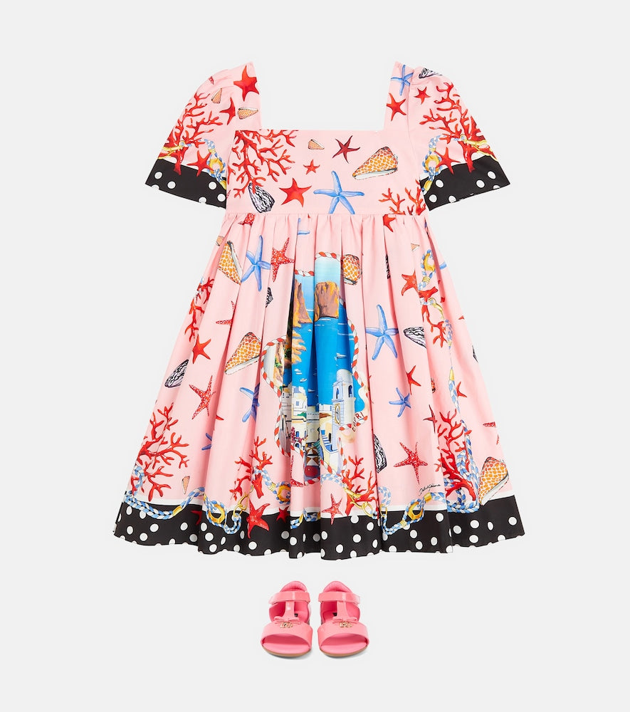 Capri printed pleated cotton poplin dress