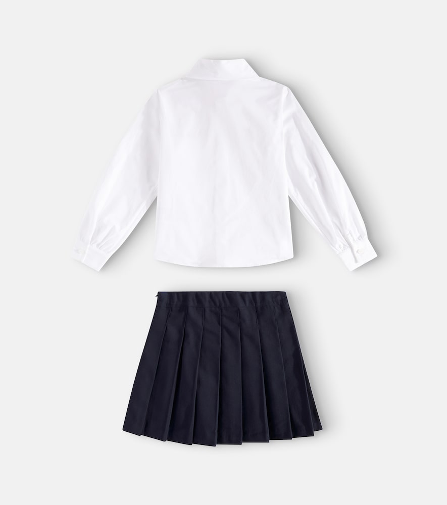 Embroidered cotton shirt and skirt set
