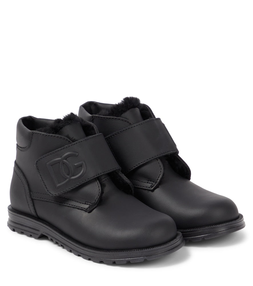 Faux shearling-lined leather ankle boots