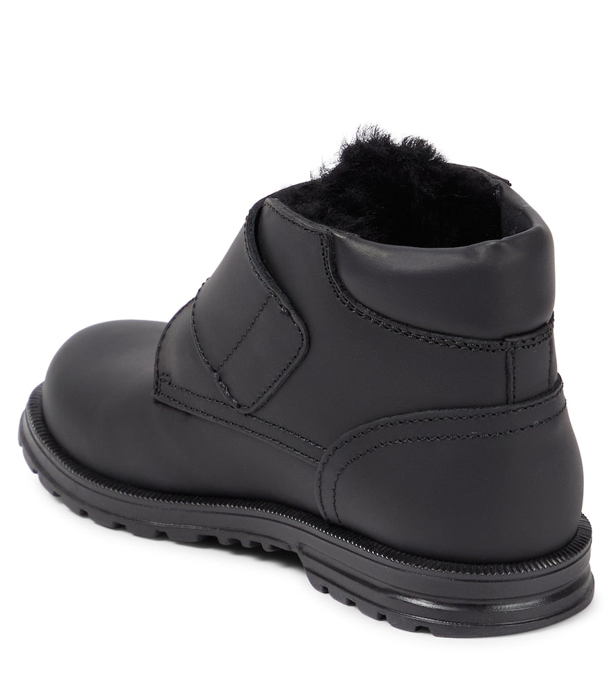 Faux shearling-lined leather ankle boots