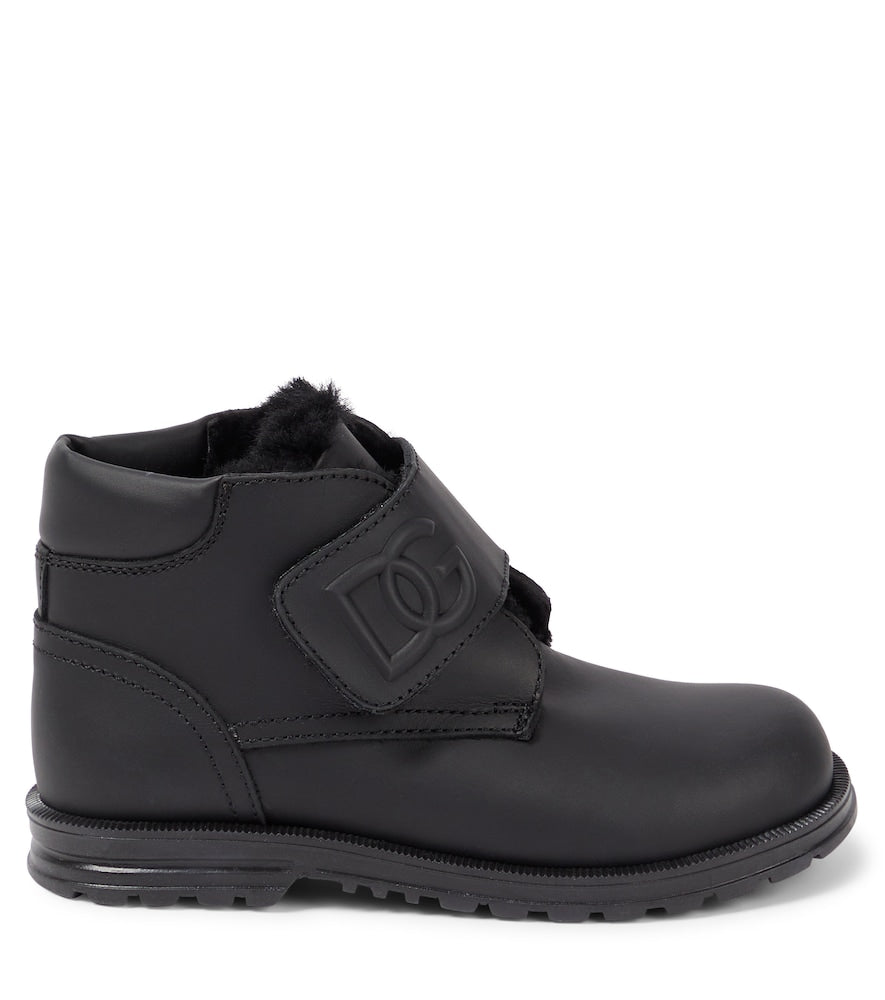 Faux shearling-lined leather ankle boots