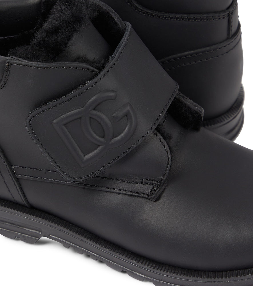 Faux shearling-lined leather ankle boots