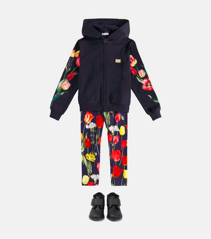Floral cotton-blend leggings