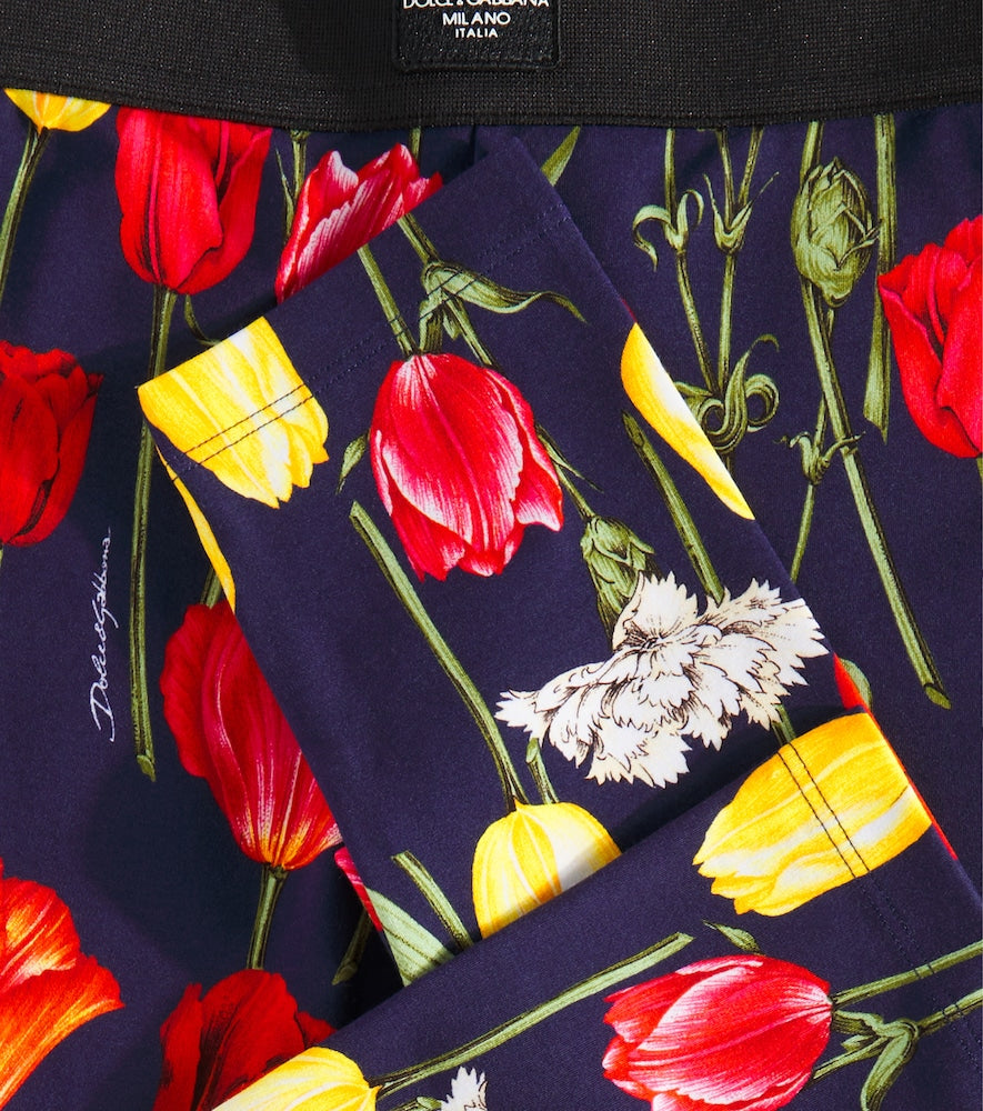 Floral cotton-blend leggings