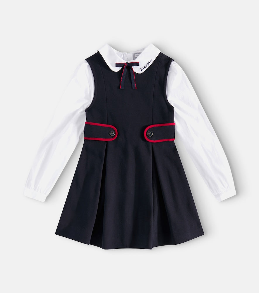 Logo cotton-blend piqué and poplin dress