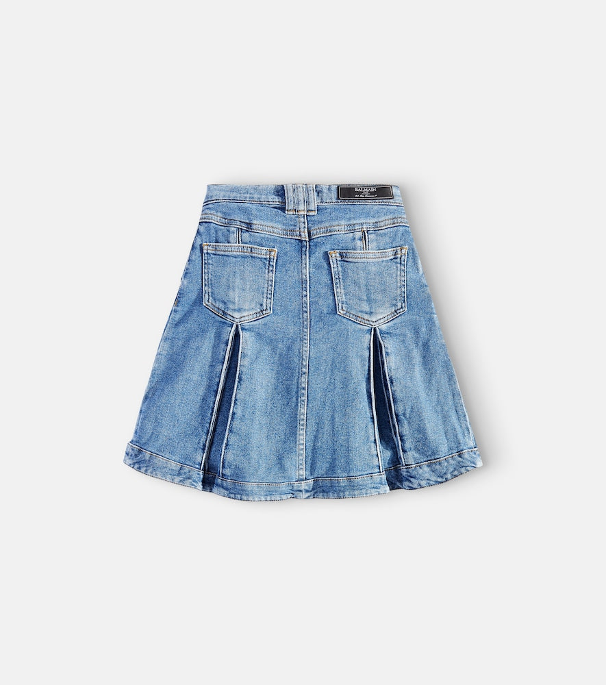 Pleated denim skirt