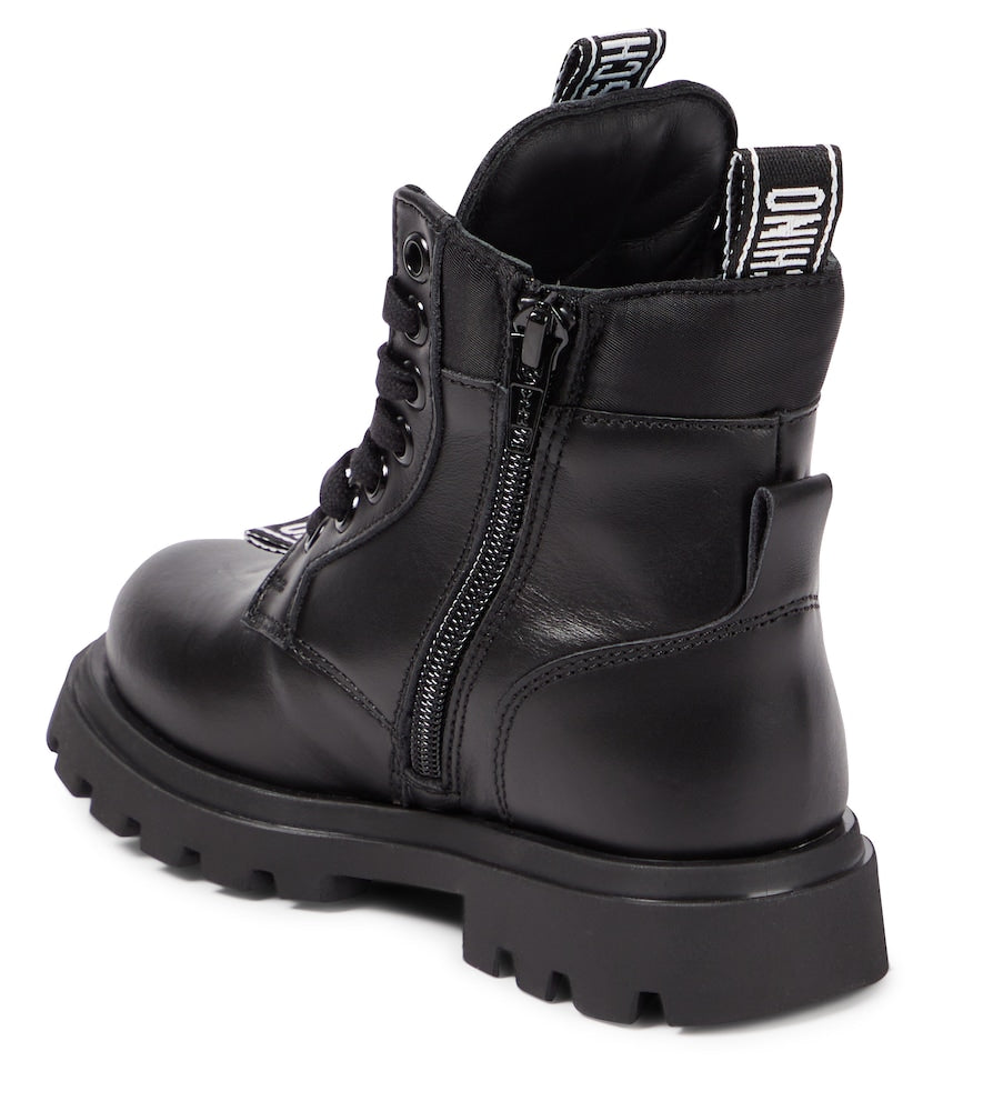 Logo leather combat boots