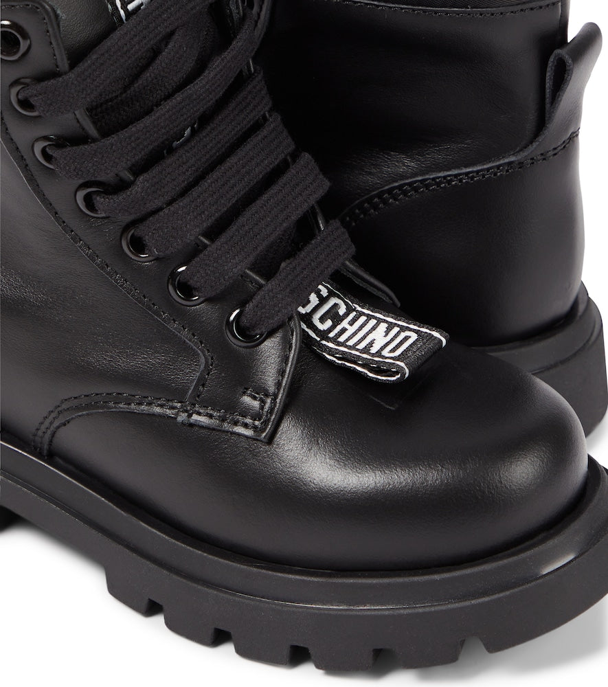 Logo leather combat boots