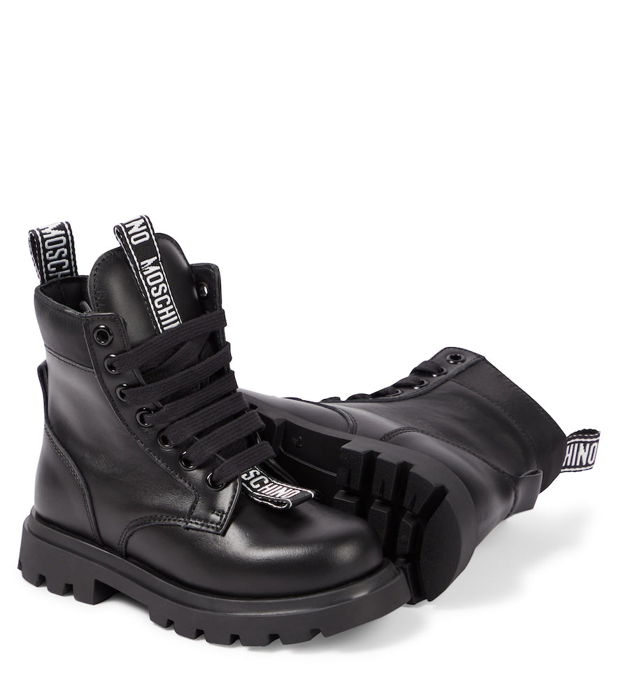 Logo leather combat boots