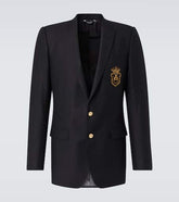 Patch-appliqué wool and silk blazer