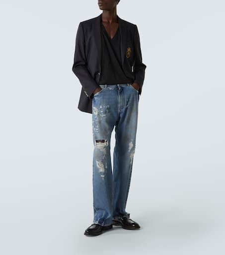 Patch-appliqué wool and silk blazer