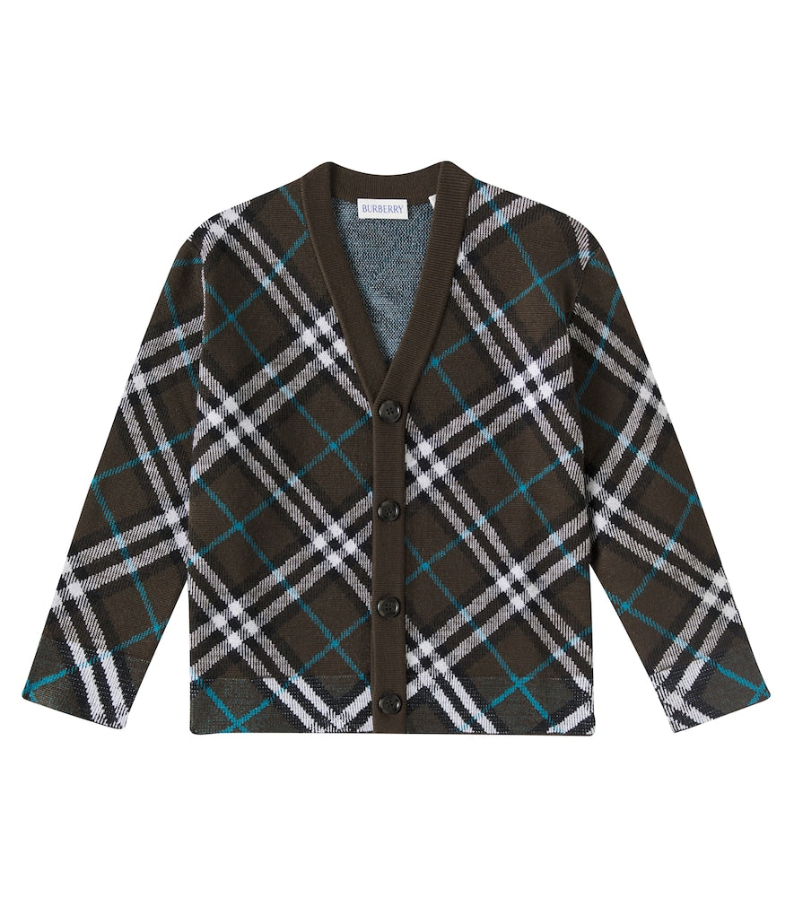 Checked wool cardigan