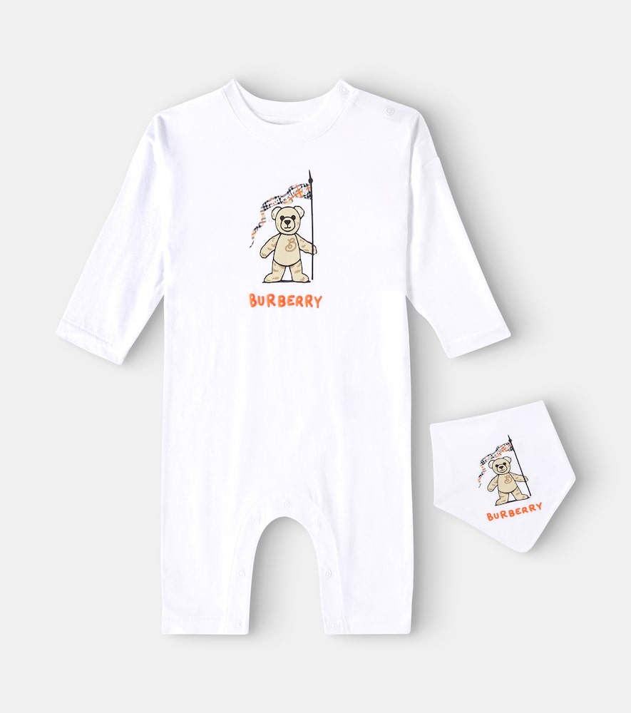 Logo cotton jersey onesie and bib set