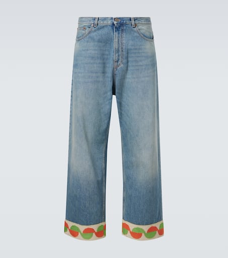 Jacquard-trimmed wide-leg jeans