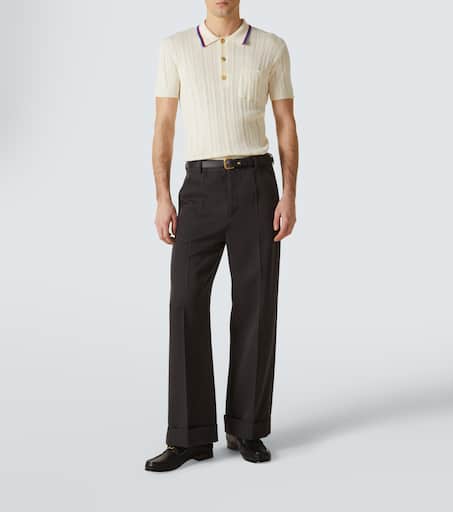 Cable-knit cotton polo sweater