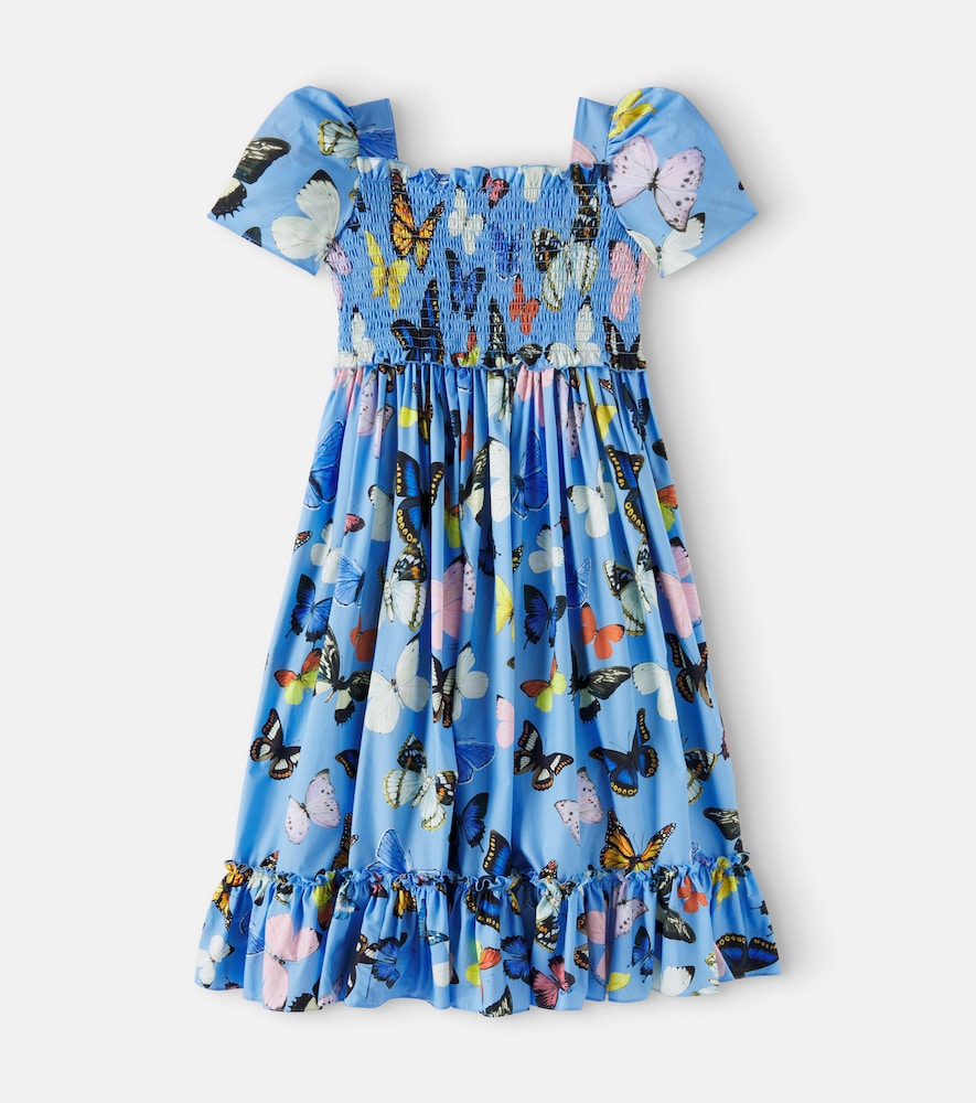 Printed shirred cotton poplin dress