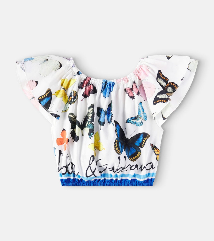 Ruffled printed cotton poplin top