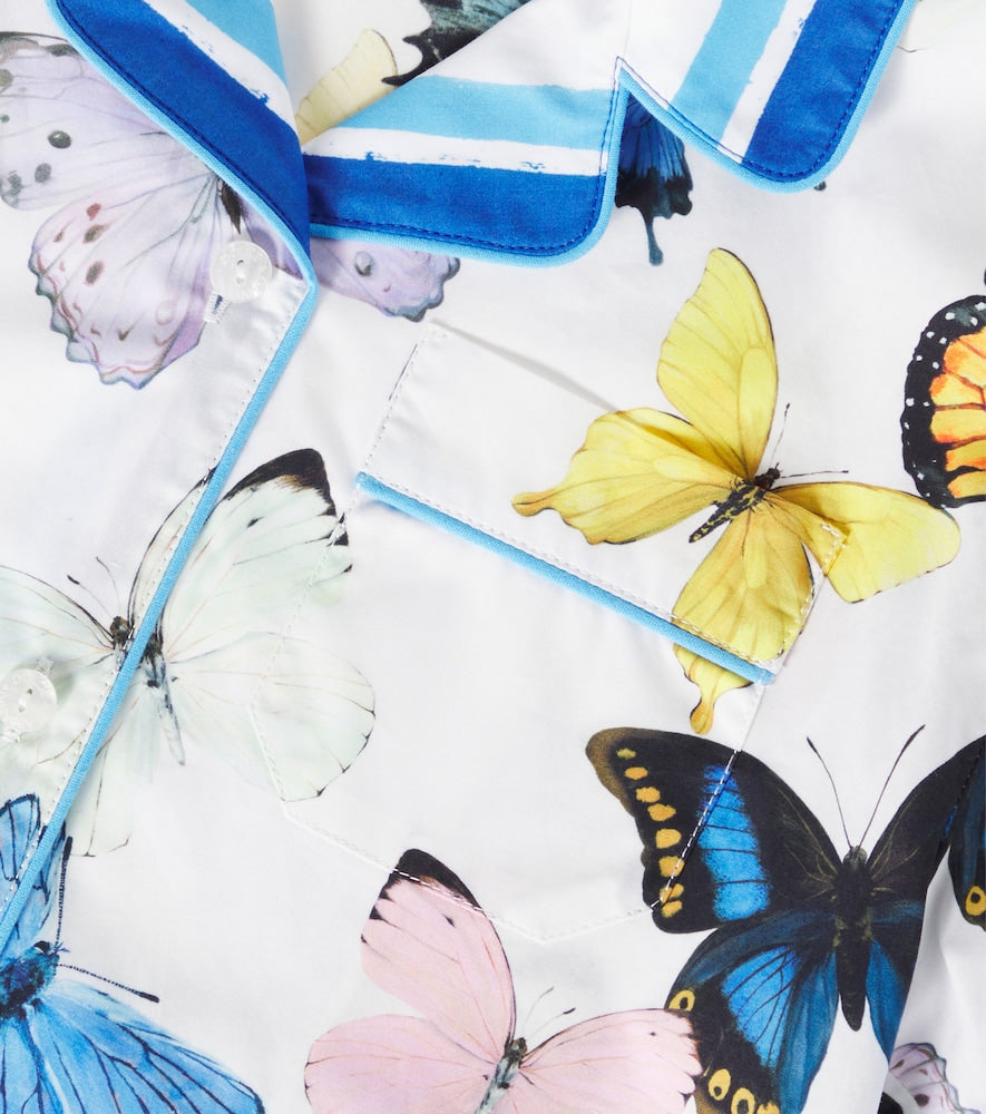 Printed belted cotton poplin shirt
