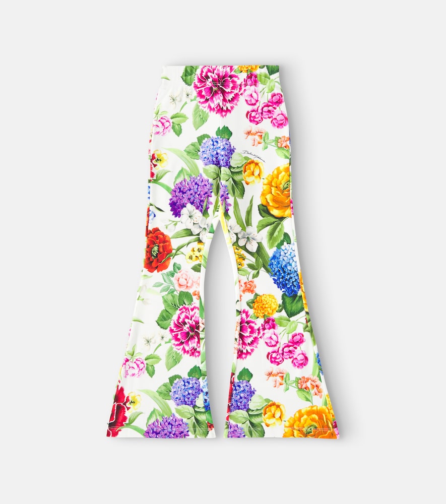 Floral cotton-blend flared pants