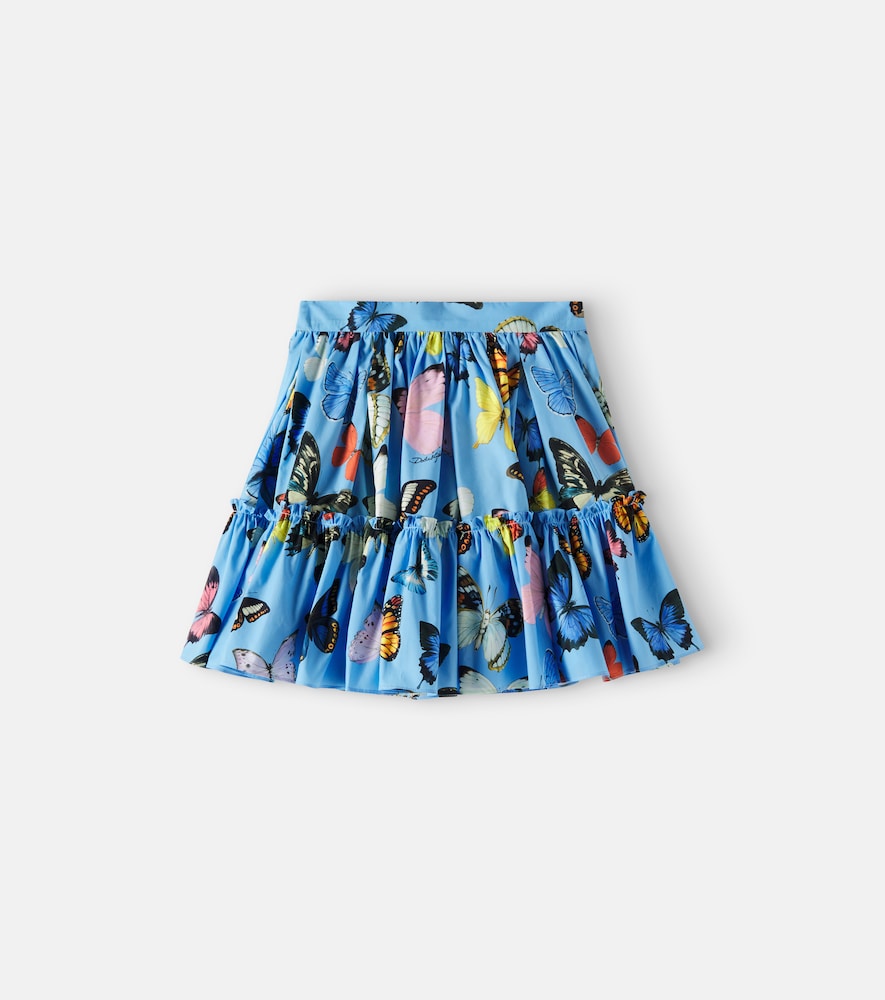 Ruffled printed cotton poplin skirt
