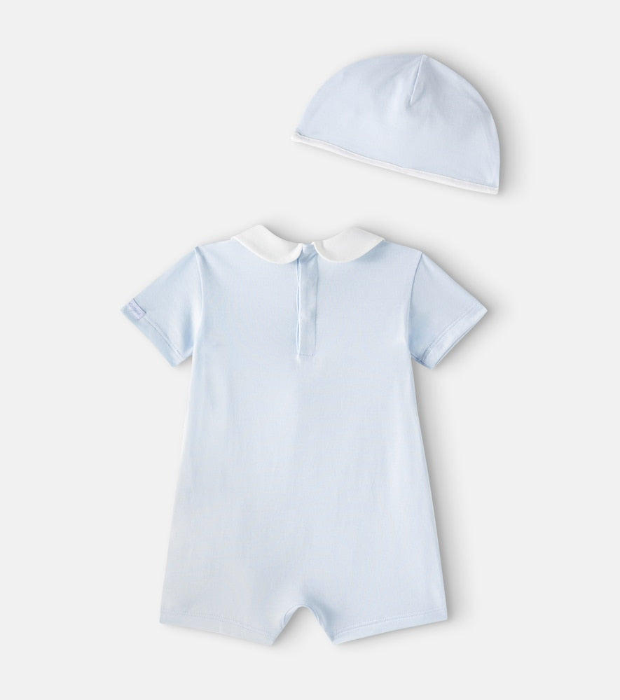 Baby cotton playsuit and beanie set