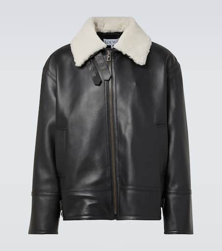 Shearling-trimmed leather jacket