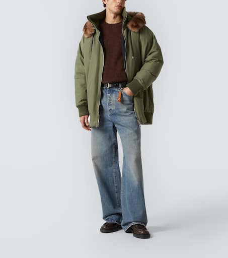 Shearling-trimmed technical puffer coat
