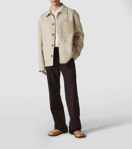 Leather-trimmed wool and cashmere jacket