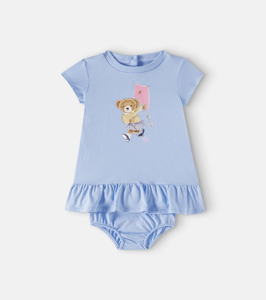 Baby Polo Bear cotton dress and bloomers set