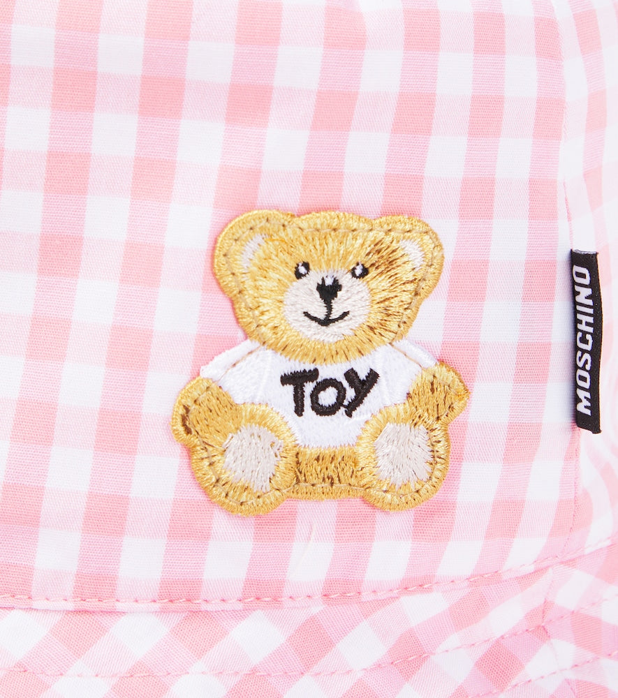 Teddy Bear embroidered checked bucket hat