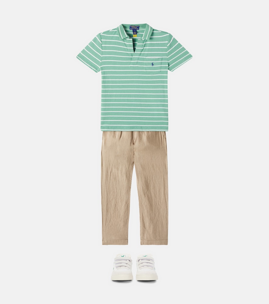 Striped cotton and linen polo shirt