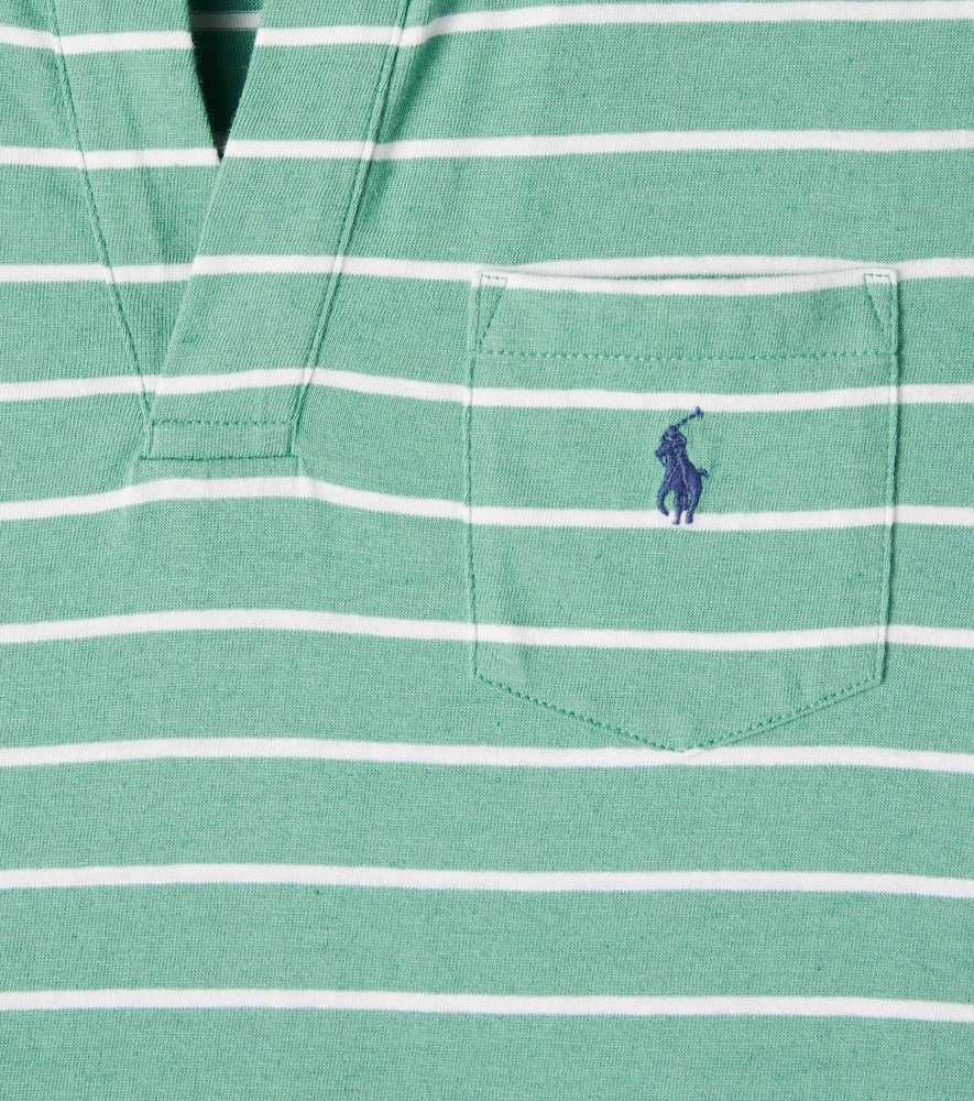 Striped cotton and linen polo shirt