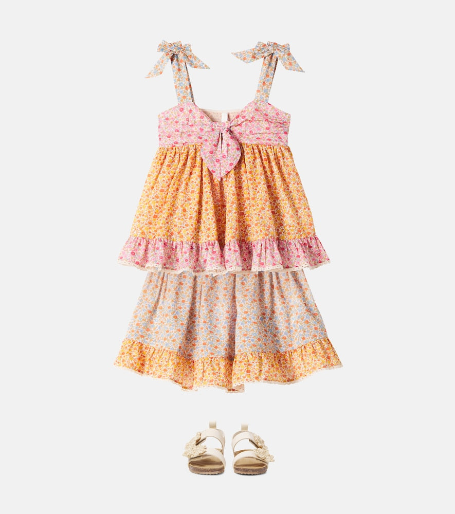 Lucky floral lace-trimmed cotton skirt