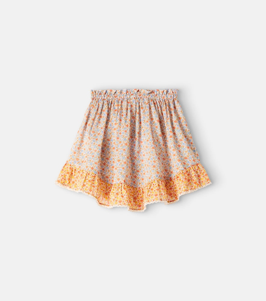 Lucky floral lace-trimmed cotton skirt