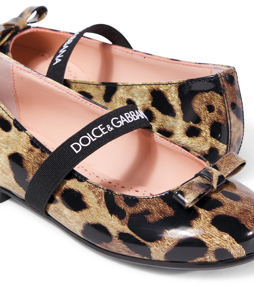 Leopard-print leather ballet flats