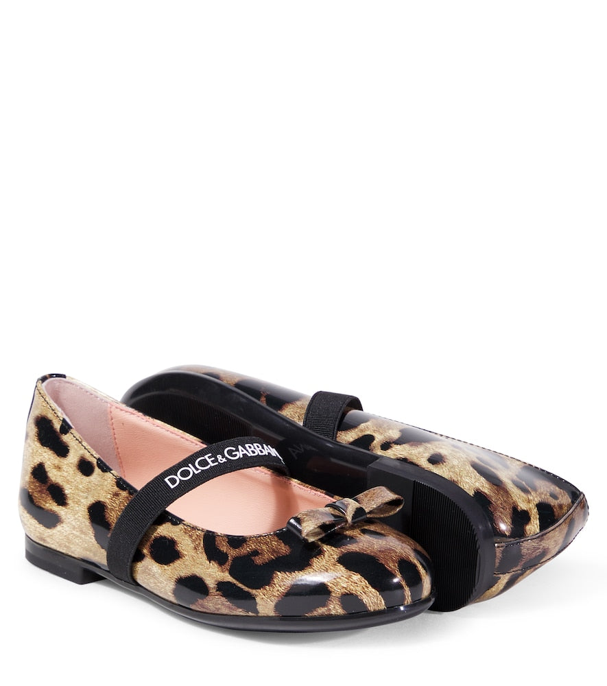 Leopard-print leather ballet flats