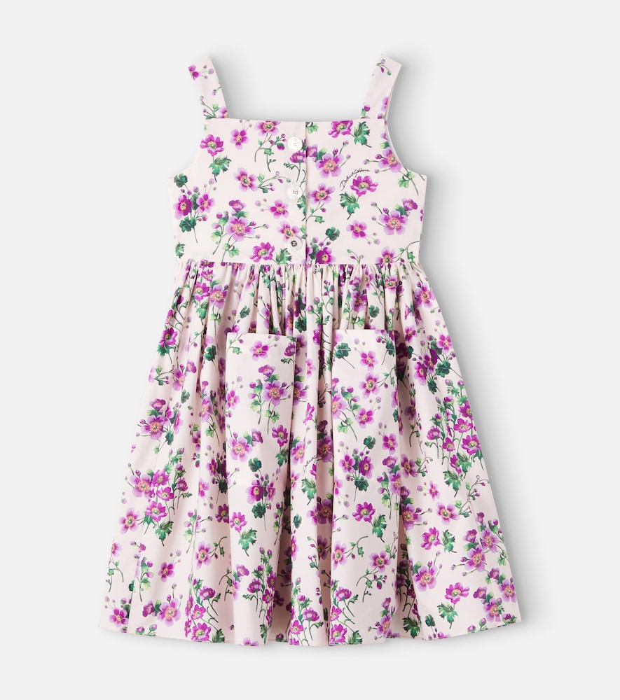 Floral shirred cotton poplin dress