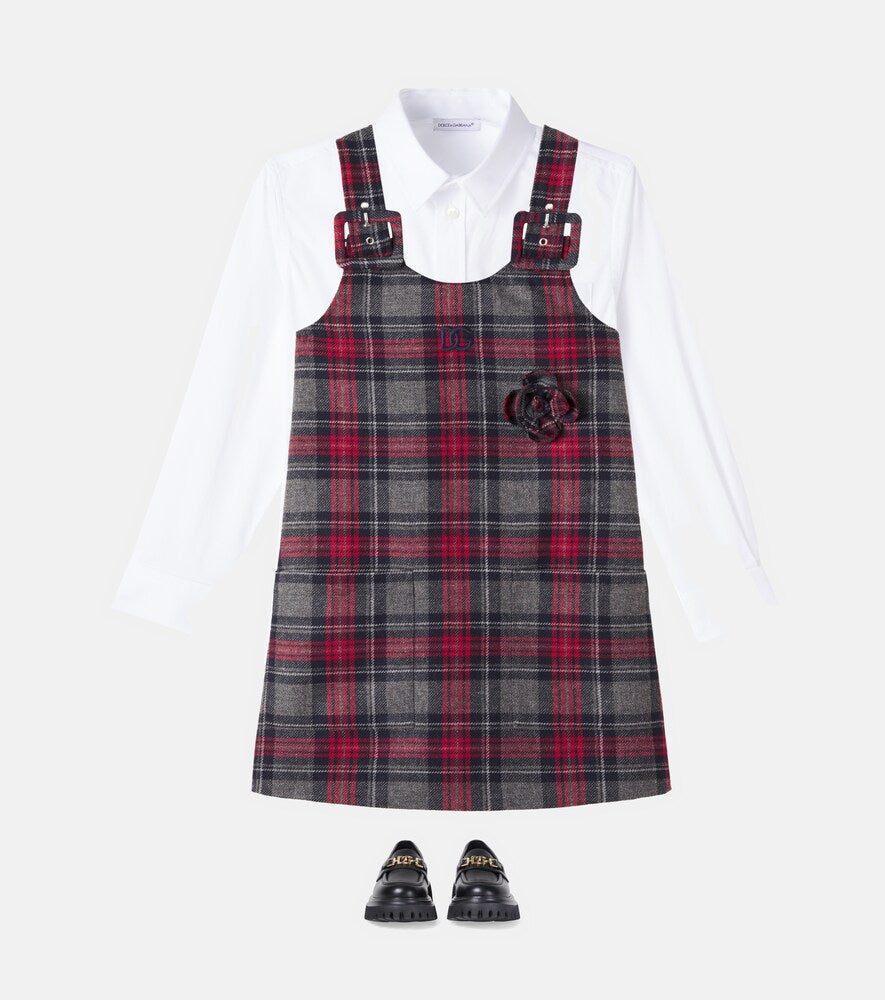 DG floral-appliqué tartan dress