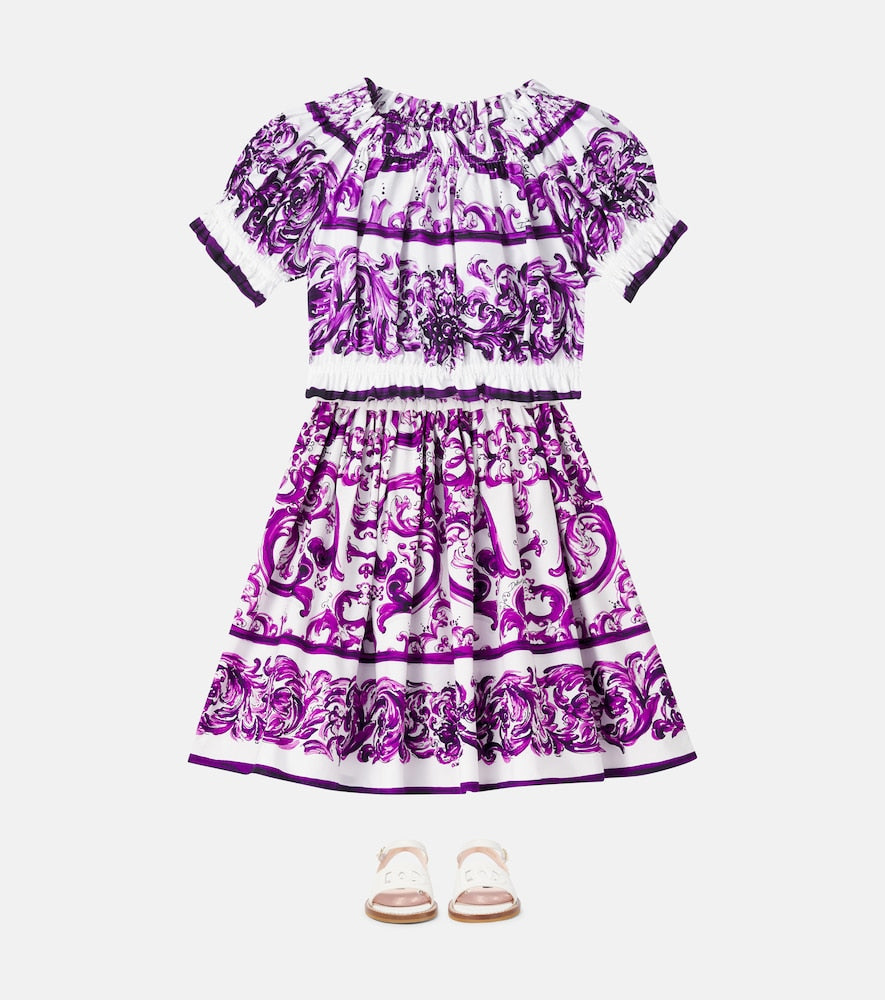 Majolica printed cotton poplin top