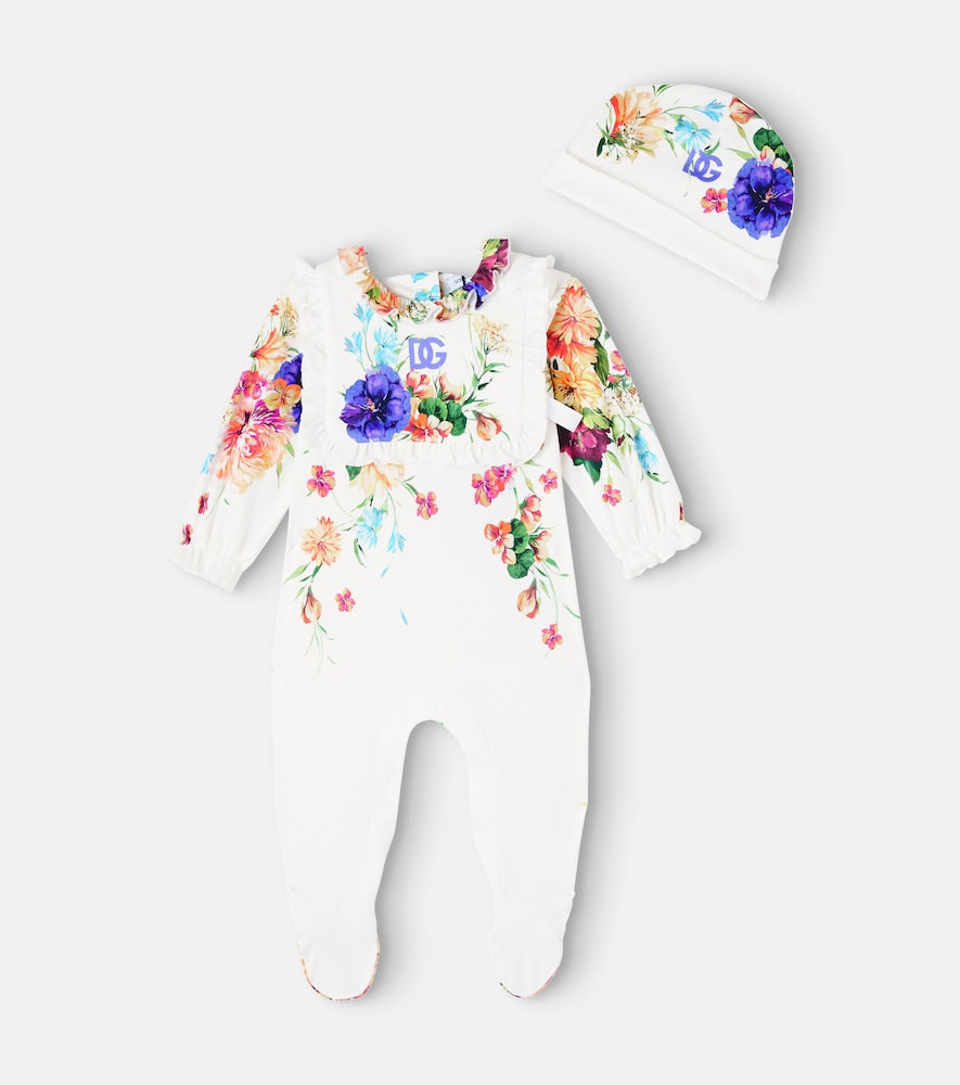 Baby DG onesie, bib, and beanie set