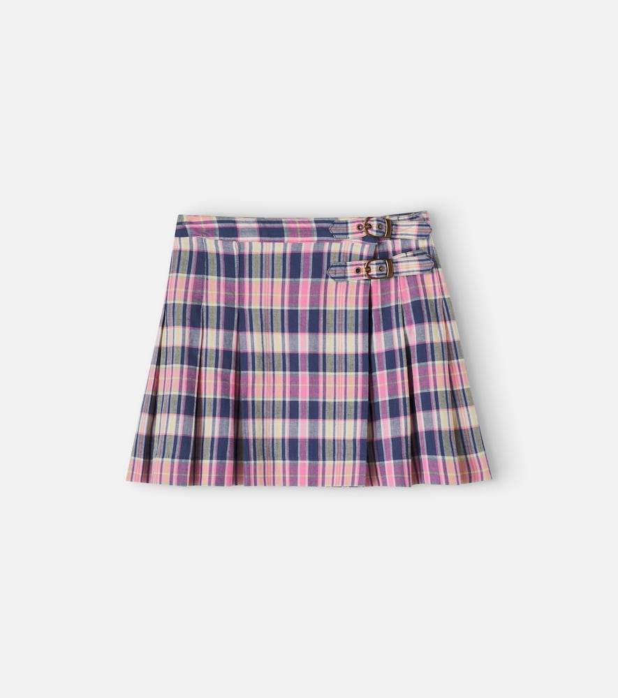 Plaid pleated cotton skirt