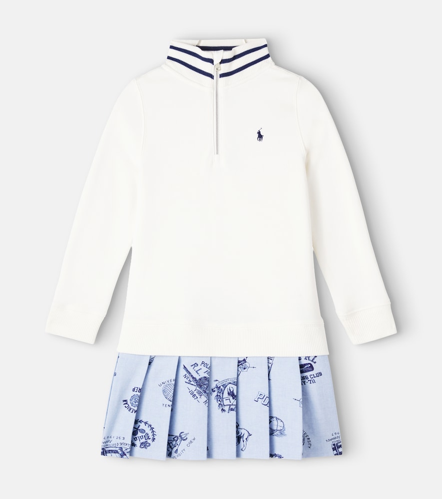 Pleated cotton-blend terry polo dress