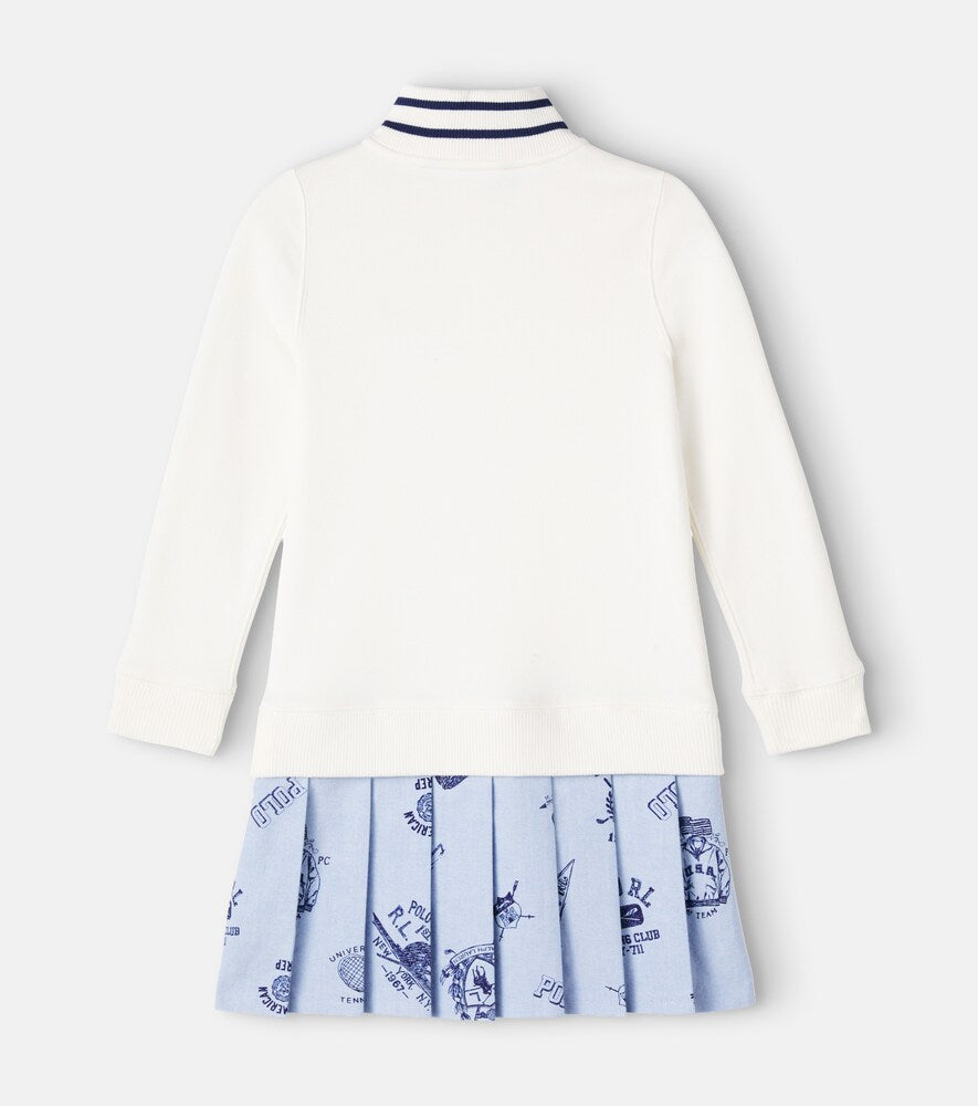 Pleated cotton-blend terry polo dress