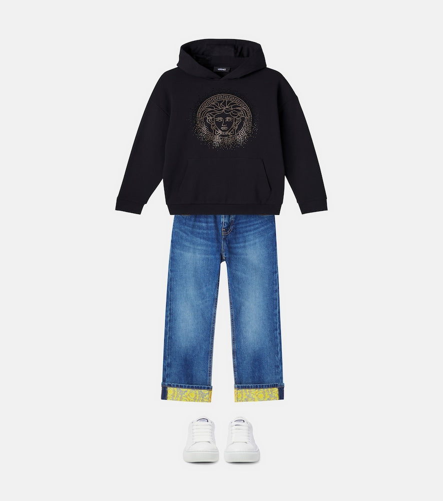 Medusa embellished cotton fleece hoodie