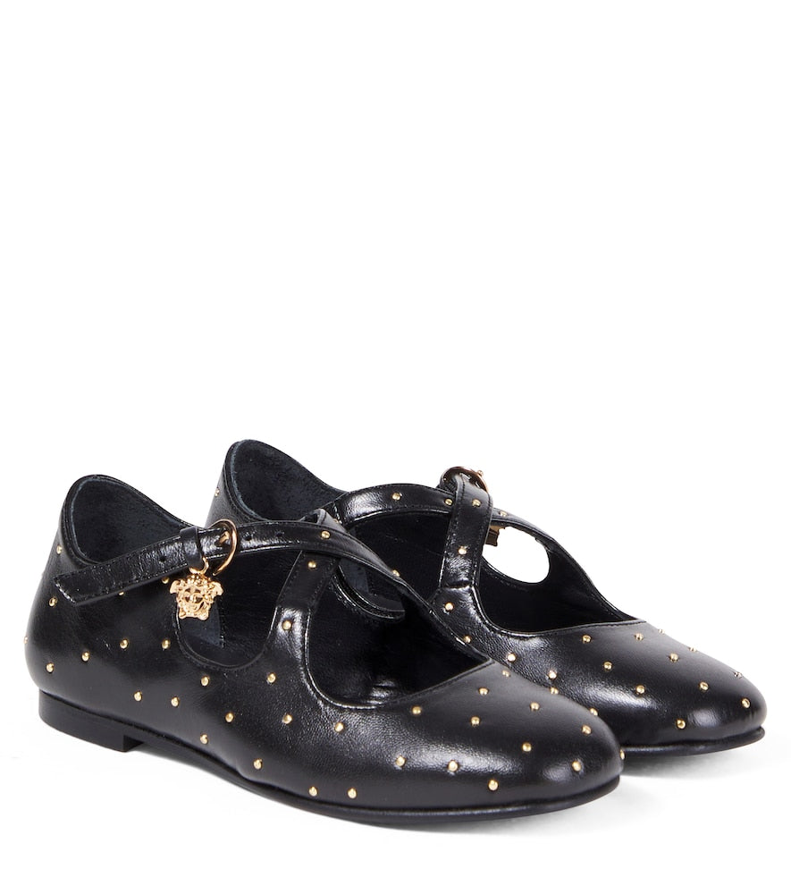 Medusa studded leather Mary Jane flats