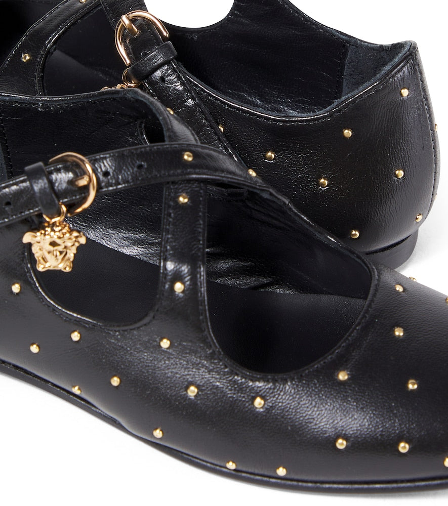 Medusa studded leather Mary Jane flats