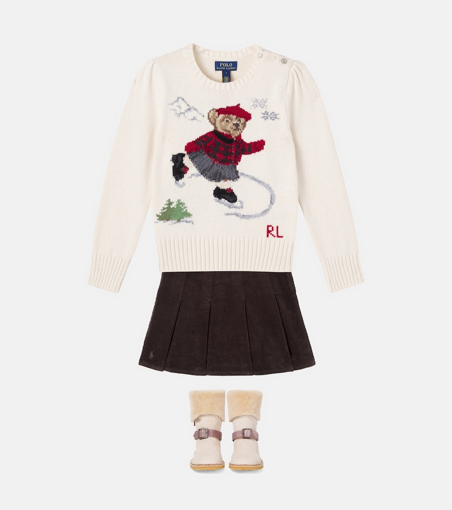 Pleated cotton corduroy skirt