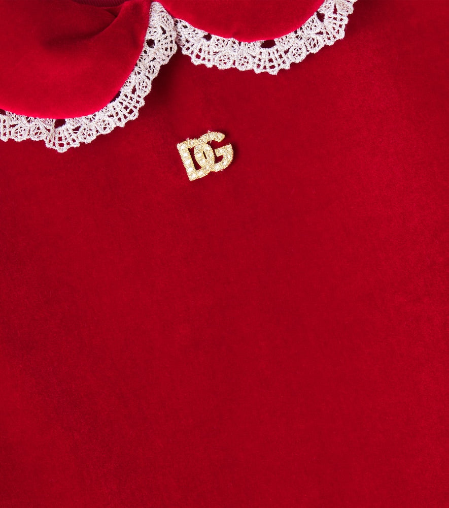 DG lace-trimmed cotton velvet dress