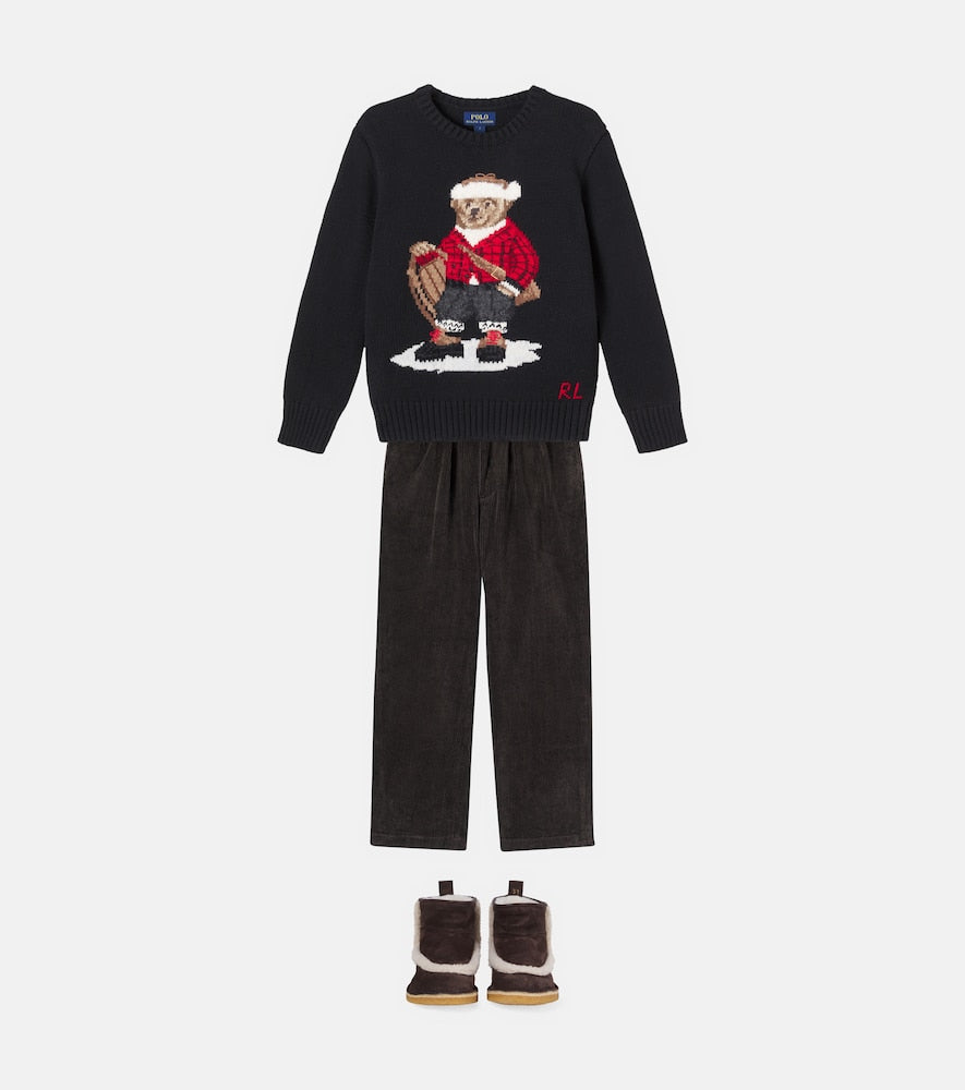 Polo Bear intarsia cotton sweater
