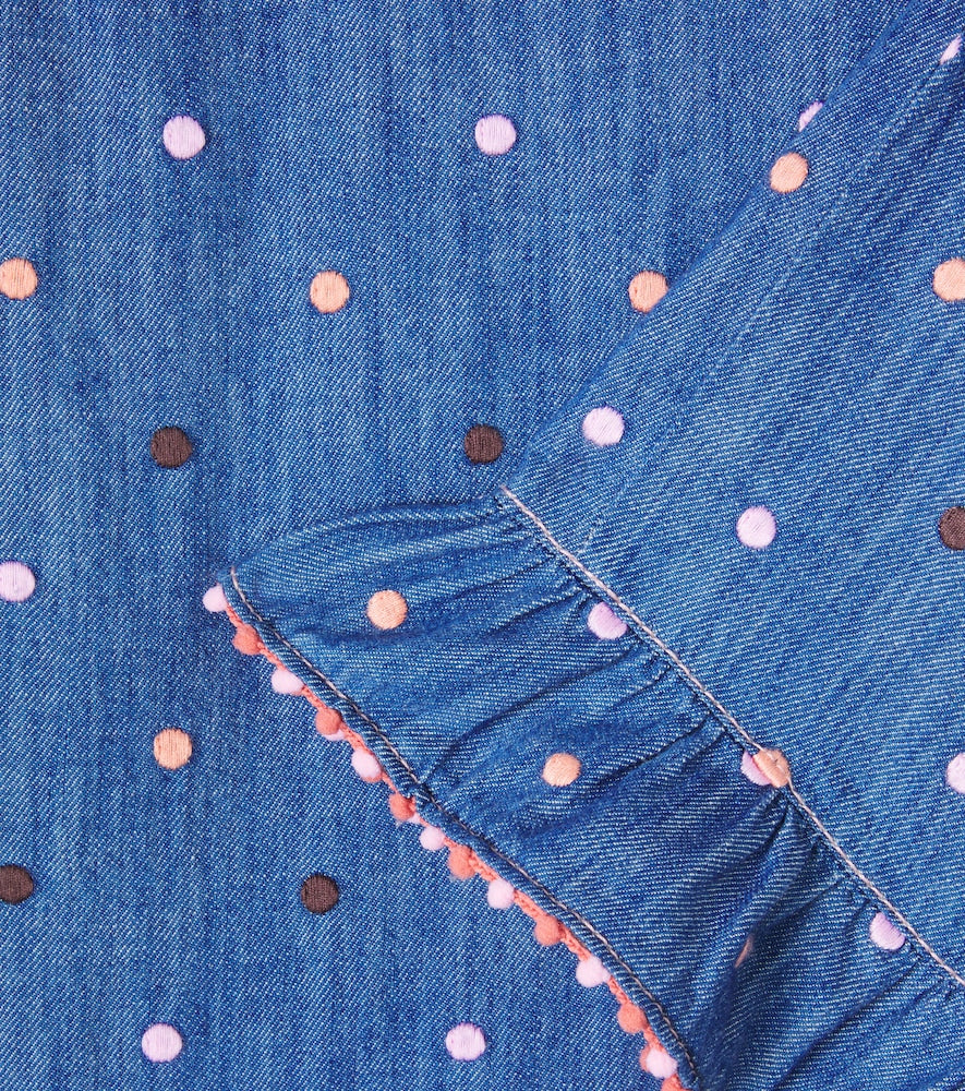 Embroidered polka-dot denim pants